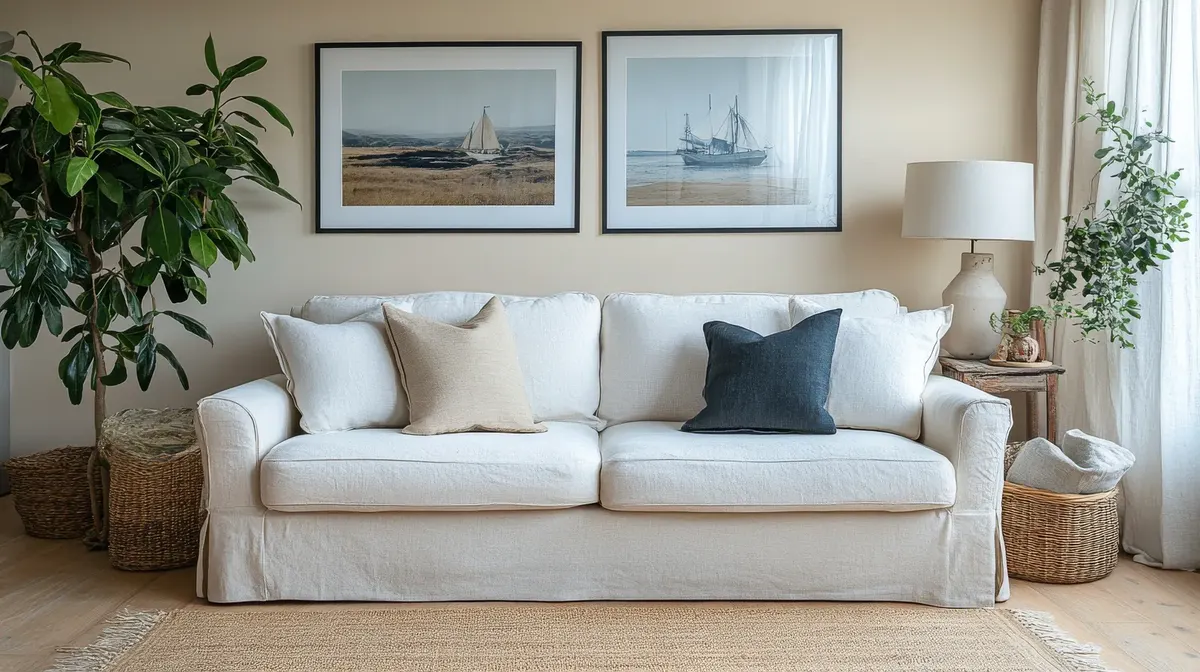 Freshly cleaned fabric sofa in a bright living room